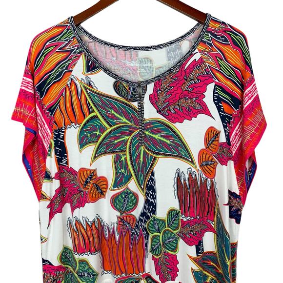 New Soft Surroundings Tigerwood Placed Print Tunic Top Floral Shirt Women's XL - Picture 2 of 9